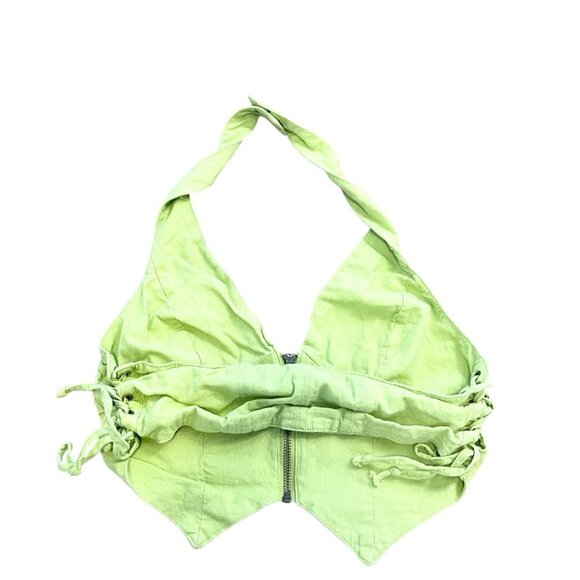 Urban Outfitters Green Corset Crop Top Lace Up Sides Zip Front Retro Y2K‎ Size L - Picture 2 of 7